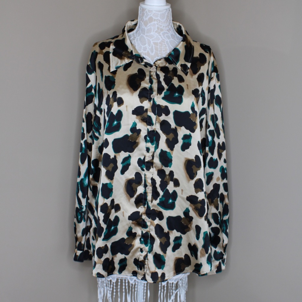 Boohoo Silk Leopard Button down